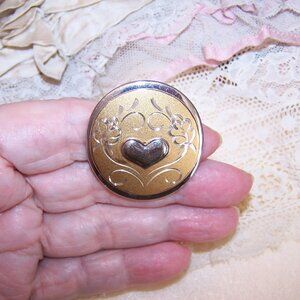 Gorham Sterling Silver Yellow Gold Vermeil Pin Brooch - Etched Heart Center